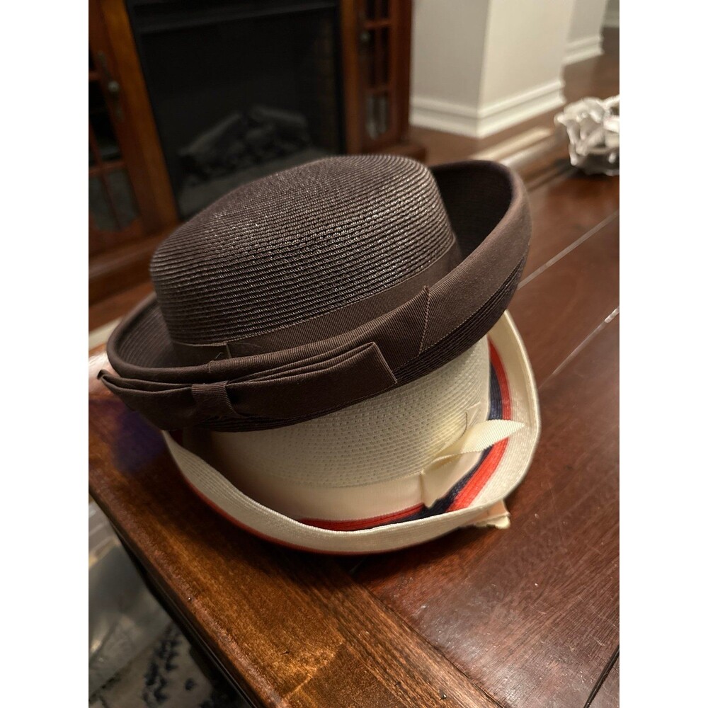 2 Vintage straw boater hats size medium